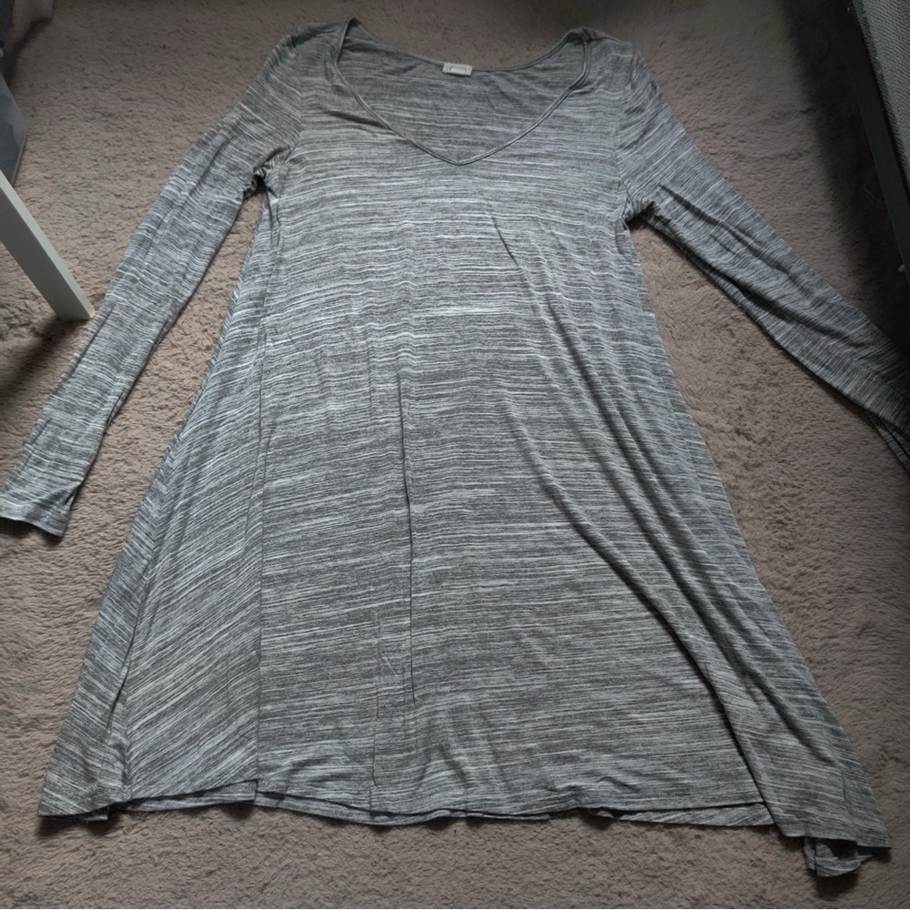 Garage Heather Gray Long Sleeve V Neck Dress Swing
